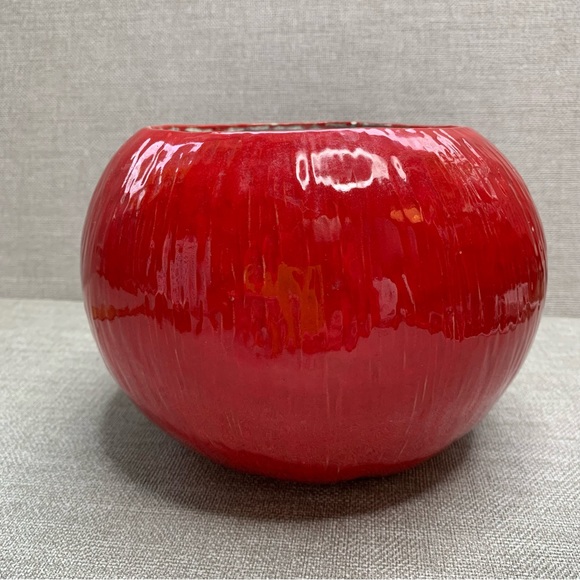 VINTAGE Iandola Ceramic Apple Lidded Jar Bright Red Cookie Leaves and Stem - Picture 7 of 12